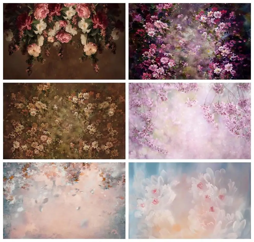 Laeacco Abstract Gradient Flowers Wall Backdrop Blossom Oil Painting Floral Newborn Adults Art Portrait Photography Background