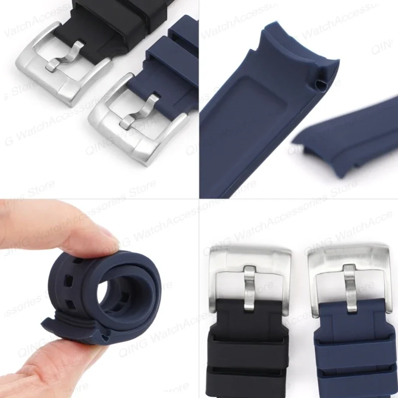 Universal Curved-End Silicone Sport Watch Band - Waterproof Rubber Bracelet