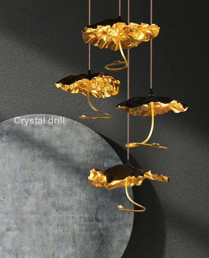 

Modern Top Class Copper Lotus Staircase Led Chandelier Luxury Villa Stair Lighting Fixtures Minimalism Home Indoor Hanging Lamp