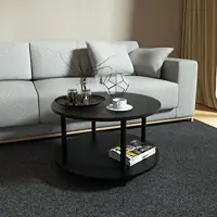 Small Round Coffee Table with Open Storage for Small Space, 23.5" Black 2-Tier Wooden Center Table for Living Room 1