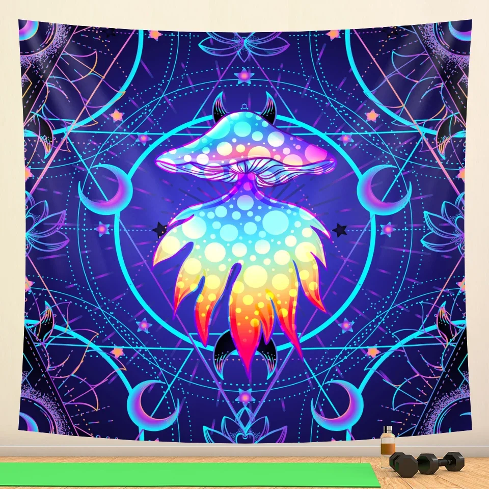 

Psychous mushroom background layout home decoration Trunk blanket mandala tapestry hippie Posmian room decorative wall hanging
