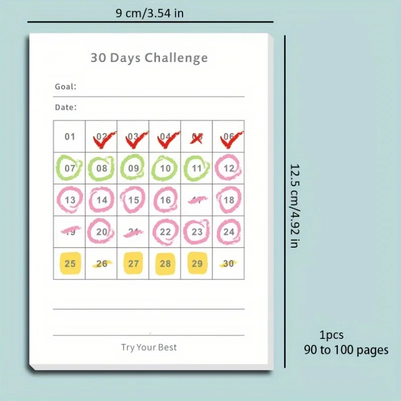 30 Day Self-Discipline Checklist Planner Daily Challenge Notepad Self-adhesive Memo Pads Mini Pocket Checklist Writing Pads 6