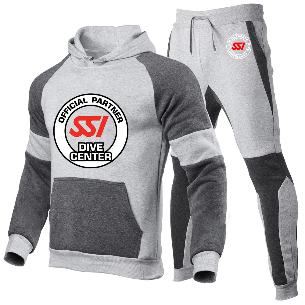 Scuba diving SSI printing fashion men's new sportswear hooded sportswear casual hooded sportswear+trousers 2-piece suit.