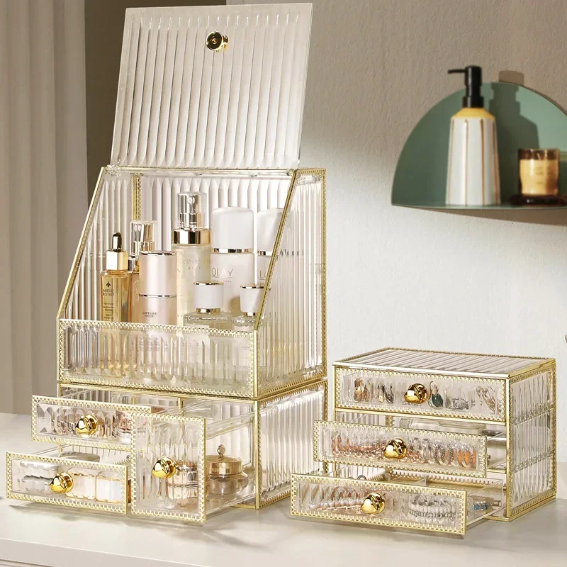 

Makeup Organizer Box Acrylic Cosmetic Jewelry Lipstick Brush Skincare Earring Watch Home Rack Storage Holder Large Capacity