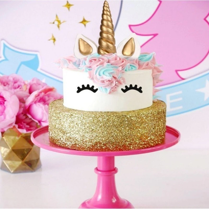 Cute Unicorn Cake Topper with Eyelashes Magical Birthday Party Decor for Unicorn Cake Decoration Baby Shower Dessert Topper