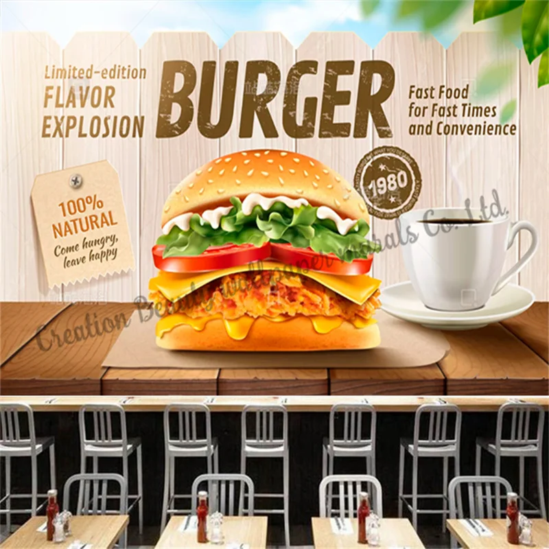 

Custom Fried Chicken Burger Wallpaper Fast Food Restaurant Decoration Mural Snack Bar KTV Background Wall Papel De Parede