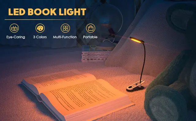 Linterna LED Lectura De Libros - Luz Brillante - Clip Metalico Pilas  Incluidas