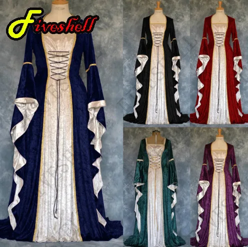 

Medieval Renaissance Victorian Court Princress Cosplay Costume Long Dress Elegant Witch Square Collar Masquerade disfraz mujer