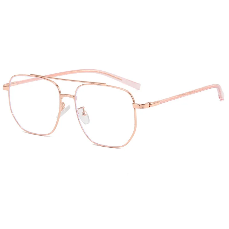Sleek Blue Light Blocking Fashion Eyeglasses with Metal Double Bridge and Large Frame