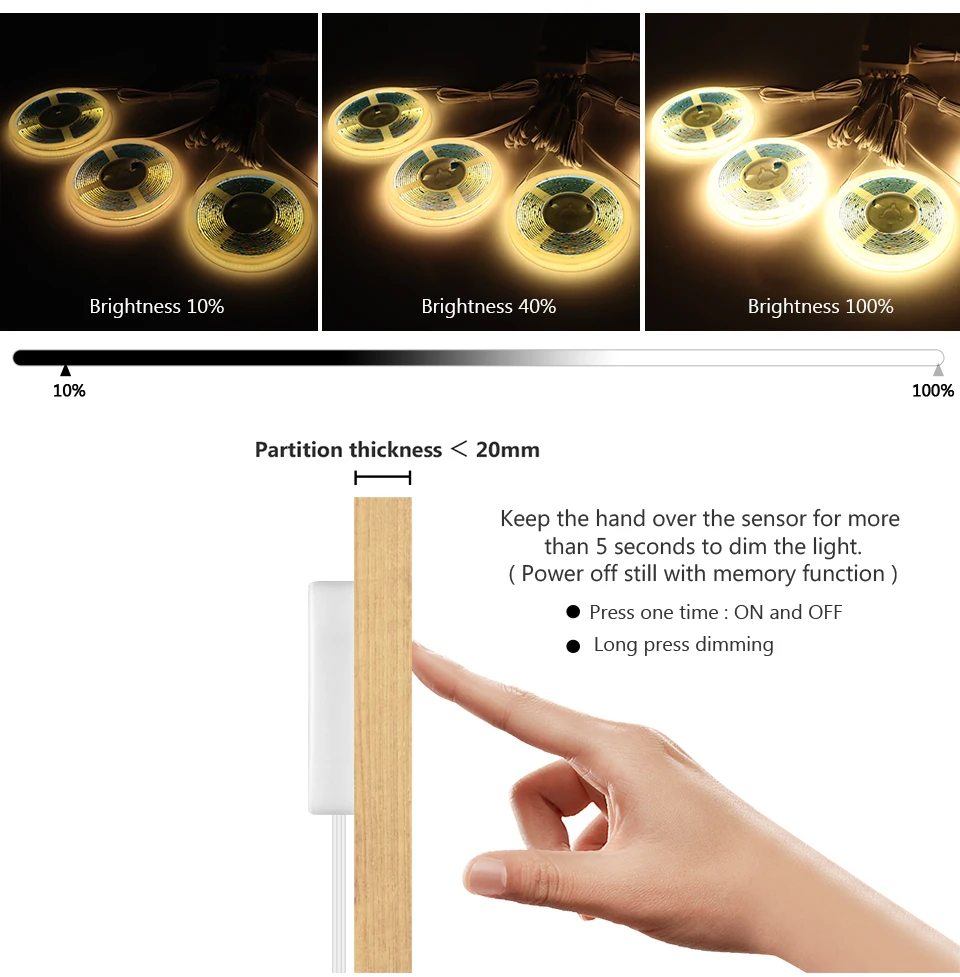 Description Picture 3 of itemCOB Led Under Cabinet Lights Touch / Hand Sweep Sensor LED Lamp For Kitchen Bedroom Night Light Bed Lamps Luminaria Lighting