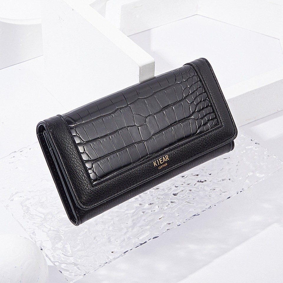 Women'S Wallet Pu Leather Long Fashion Buckle Clutch Bag Id Change Storage Bag Wear-Resistant And Durable