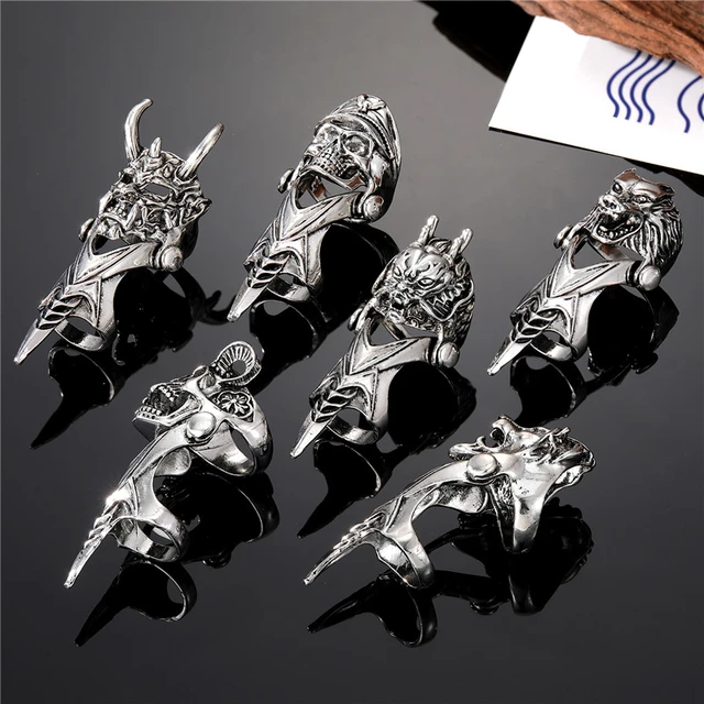 Gothic Punk Knuckle Armor Rings Dragon Skull Metal Full Finger Joint Claw  Rock Ring Halloween Unisex Adjustable Vintage Ring