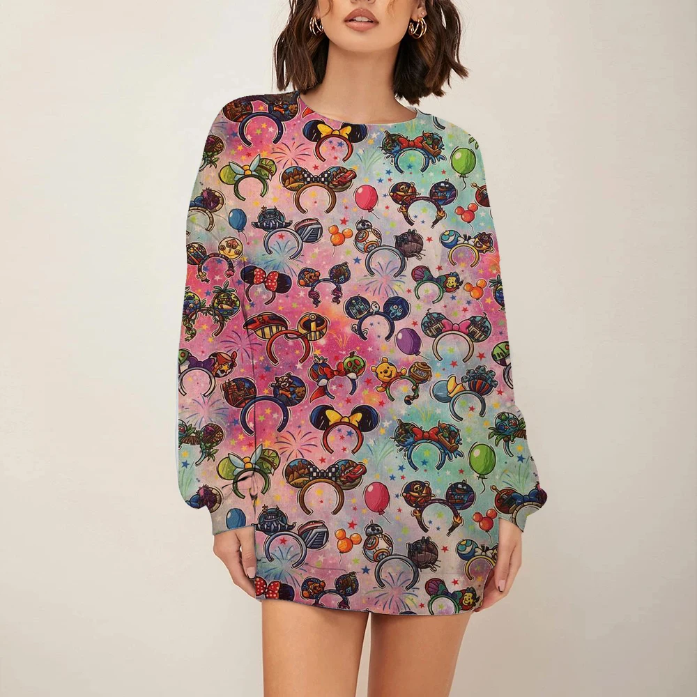 

2022 Autumn and Winter Women's Personality Mickey Design Printed O-neck Loose Long-sleeved T-shirt Fashion Casual Pullover