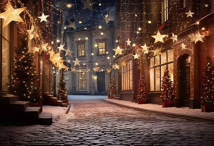 Mehofond-natal City Street Backdrop Neve do Inverno Golden Star Lights Retrato da Casa ao ar Livre Foto de Fundo para Crianças - Image 5