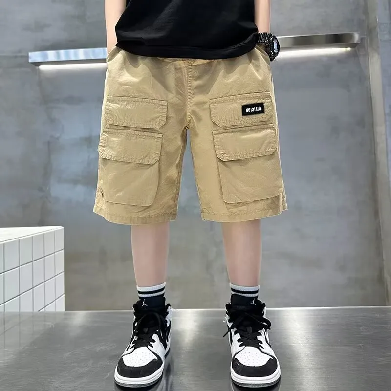 

Boys Loose Short for Kid Summer Casual Beach Short Children Cargo Short Pant Kids Solid Cotton Bottom for Teenagers 8 10 12 14Y
