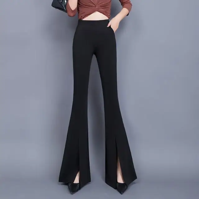 

Temperament Classic Women Office Lady High Waist Flare Pants 2024 Casual Solid Thin Straight Trousers Streetwear Clothing A27