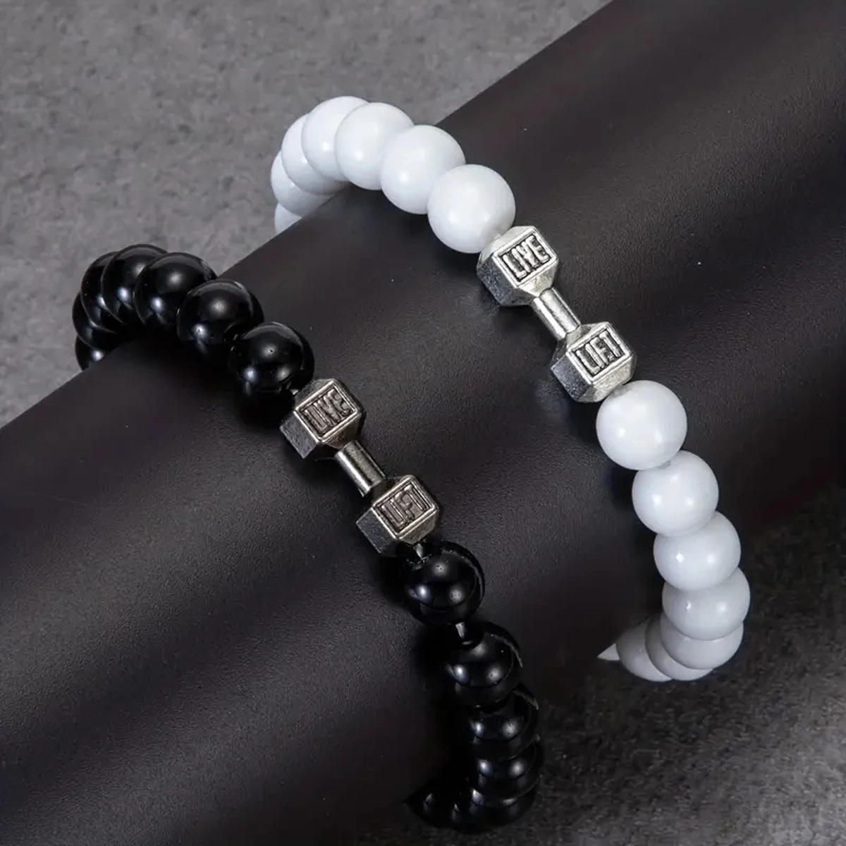 Set of 2 Men's Fashion Alloy Dumbbell Bracelets - 4 Stylish Designs