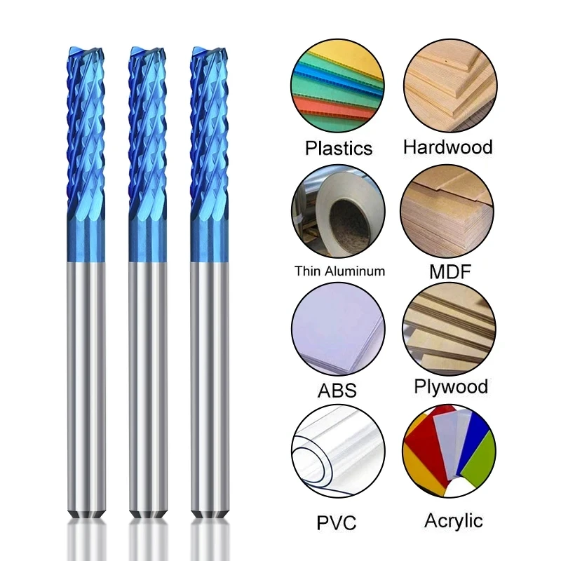 10pcs 0.5-3.175mm 하드 텅스텐 강철 엔드 밀 3.175mm 생크 블루 코팅 CNC 라우터 비트 조각 가장자리 밀링 커터 엔드 밀