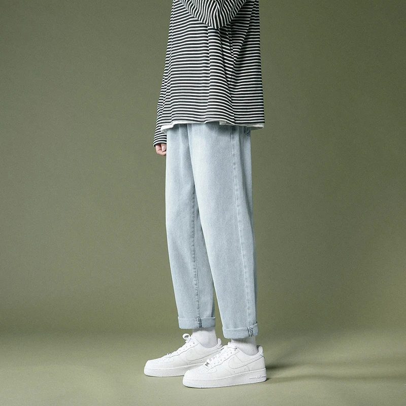

Privathinker New Street Jeans Men Baggy Straight Tube Wide Leg Pants Solid Color Korean Fashion Male Cowboys Trousers Harajuku
