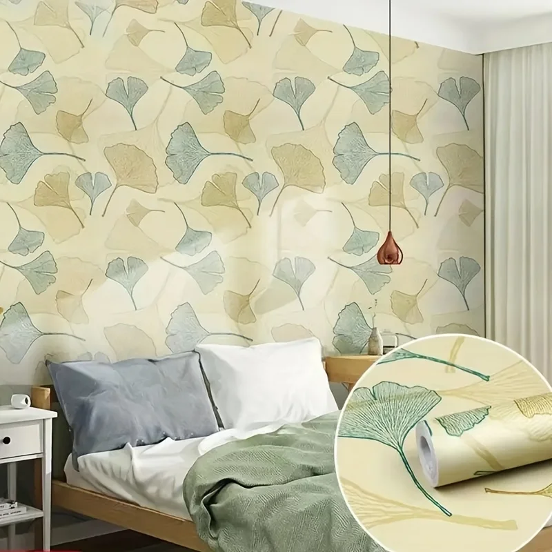 

1 Roll Self-Adhesive Wallpaper, DIY Ginkgo Leaf Pattern Contact Paper, Bedroom Wallpaper, Furniture Refurbishment Wallpaper