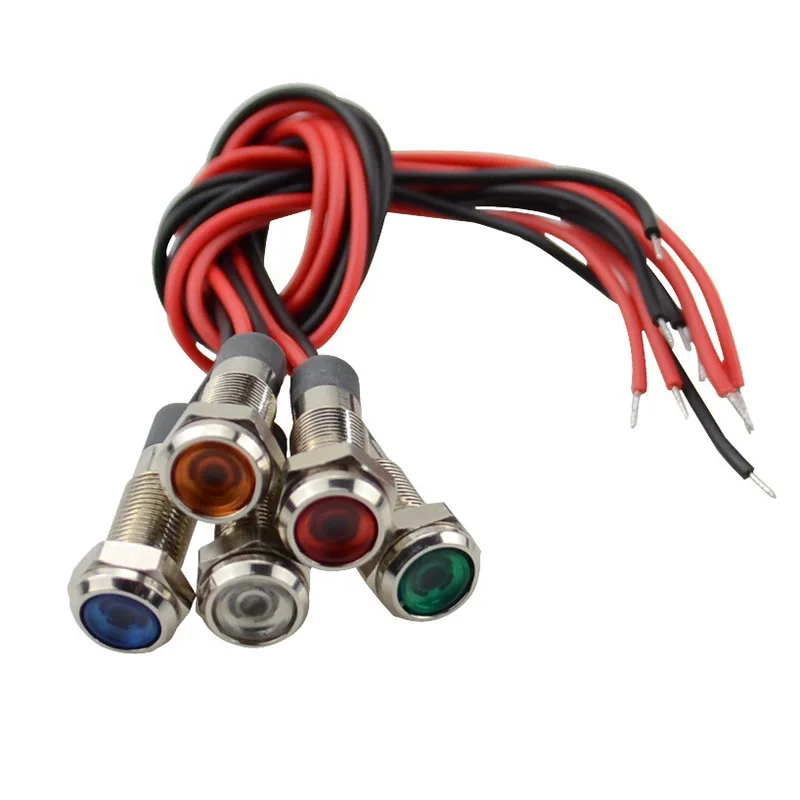 

1pcs 6mm 6V 12V 24V 220v Flat head LED Metal Indicator light red yellow blue green white 6mm waterproof Signal lamp with wire