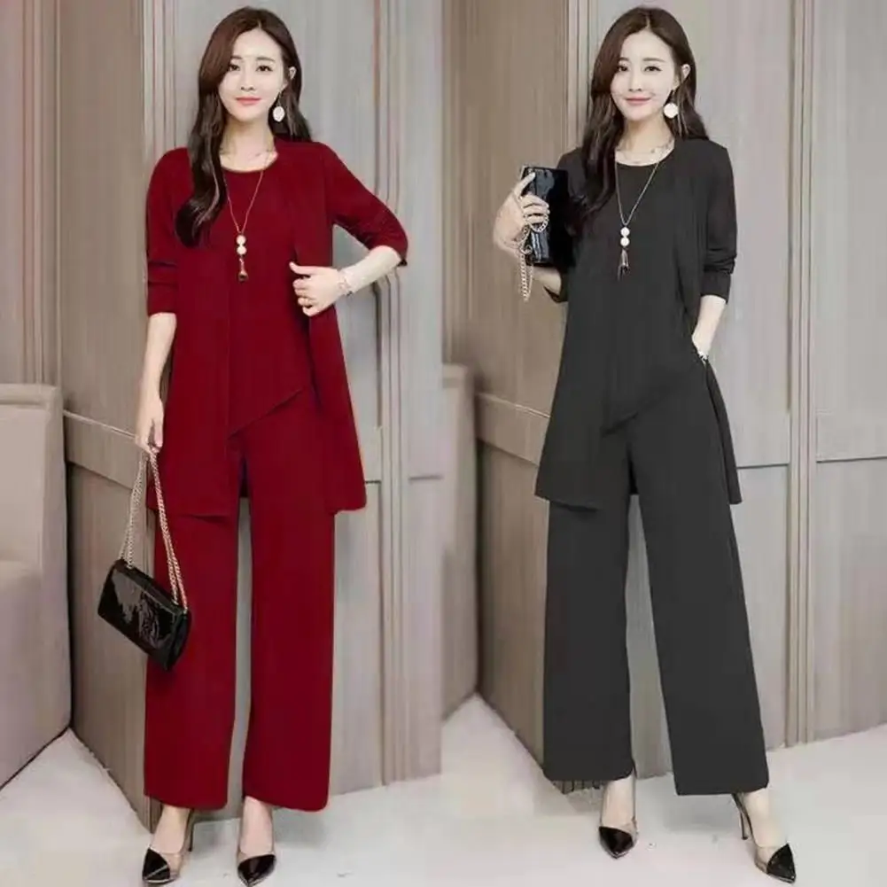 Trendy Lady Outfit Sleeveless Thin Tank Tops Wide Leg Pants Mid-length Coat Set  Breathable Casual Outfit Streetwear women s pu leather jumpsuits sexy v neck sleeveless skinny stretch pu rompers lady bodycon overalls custom