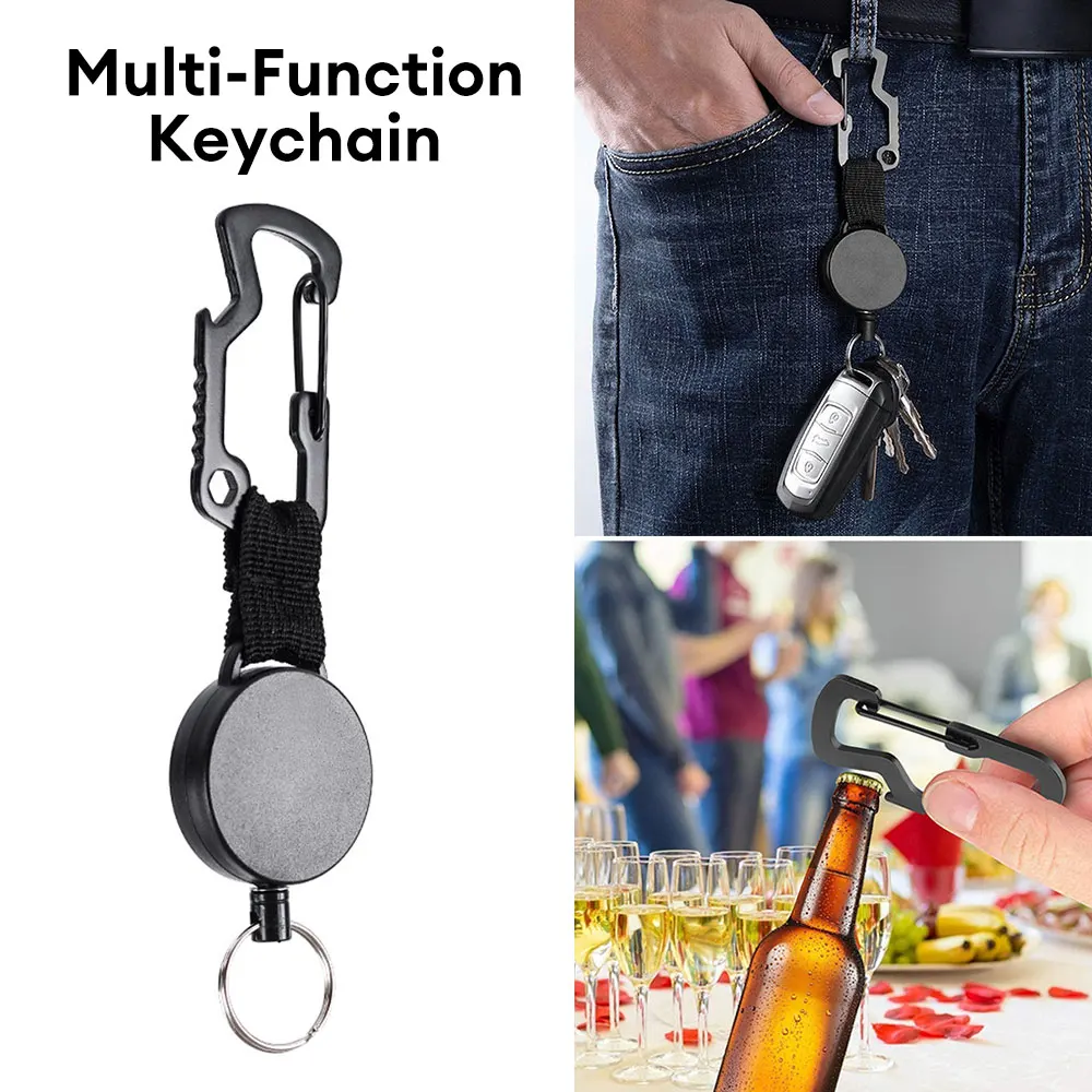 

10pcs Heavy Duty Retractable Pull Reel Carabiner Keychain Steel Wire Rope Buckle Key Holder Outdoor Camping Hiking Survival Tool