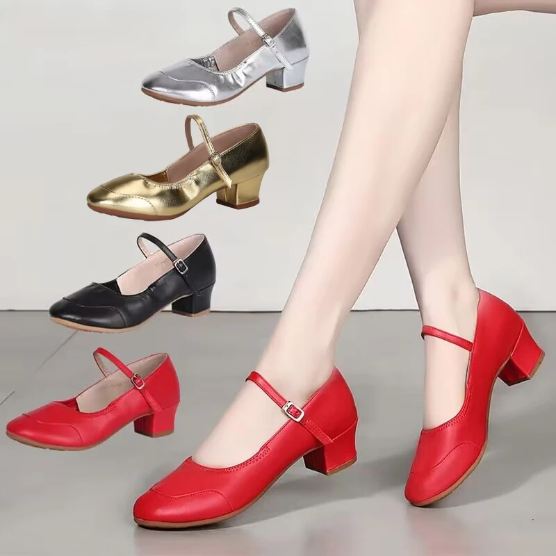 Women Tango Modern Dance Shoes Girls Salsa Latin Ballroom Dance Shoes Ladies Low Heel Soft Dancing Comfortable Red Black Dance Shoes