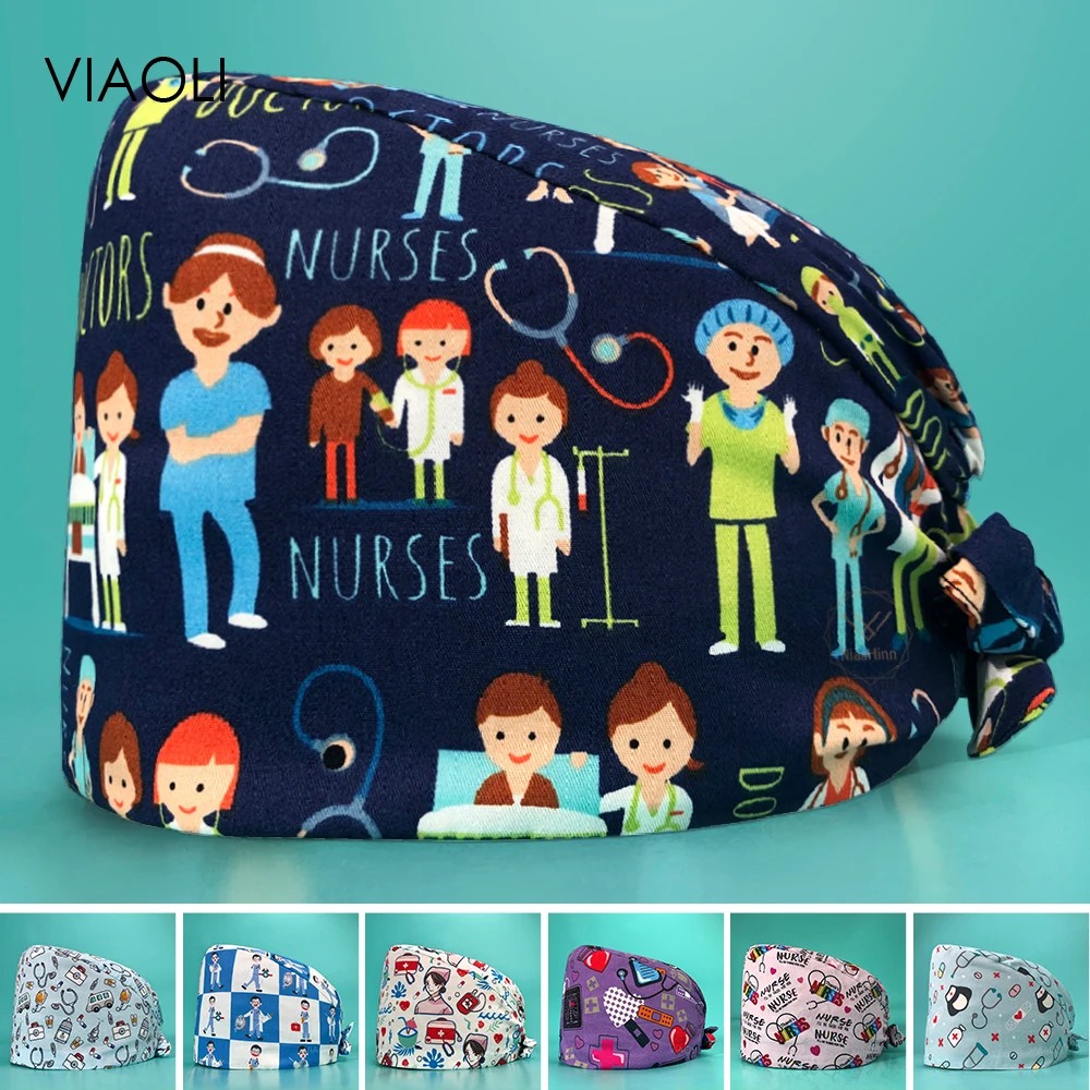 

Scrubs Cap High Quality Medical Nursing Unisex Printing Cotton Dentist Hats Doctor Nurse Surgery Dentist Hat Manicurist Dust Cap