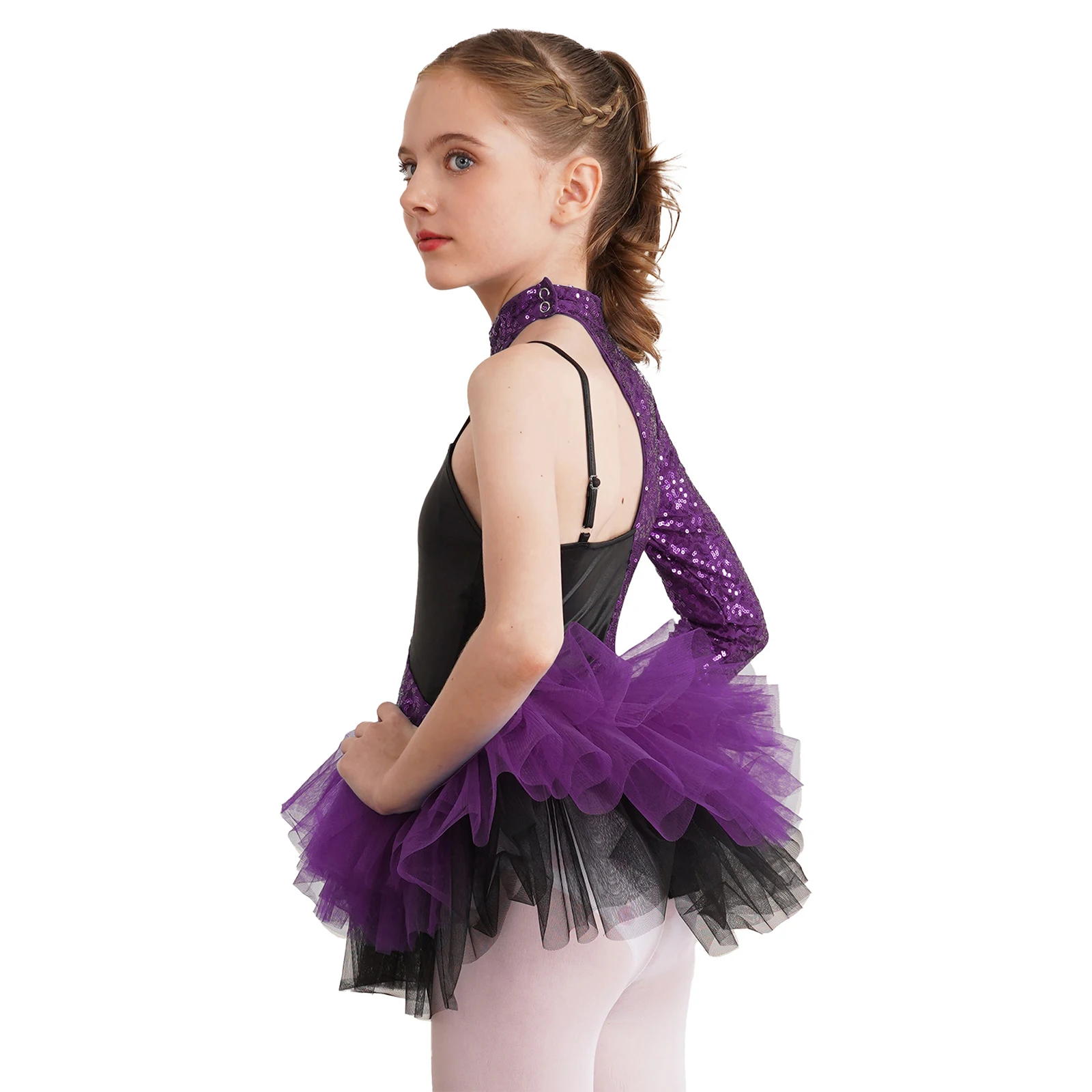 Kids Girls Latin Jazz Dance Performance Costume Back Asymmetrical Sleeves Sequin Tassel Tango Cha-Cha Samba Hip Hop Dance Dress Dance Dress