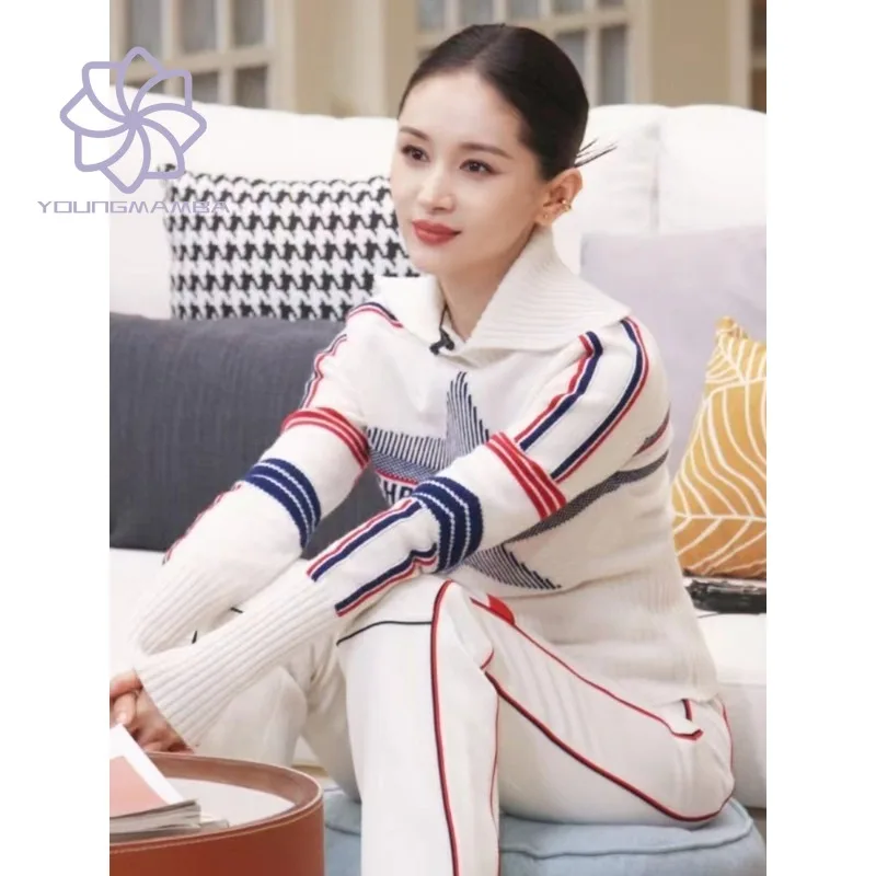 

Letter Embroidery Design Contrast Stripe Long Sleeve Sweater for Women Spring Autumn Korean Fashion Knit Pullovers