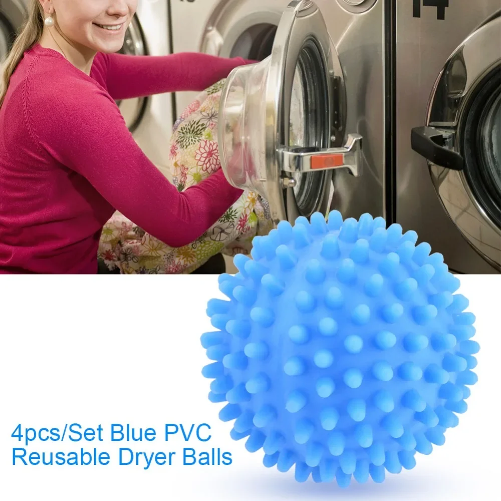 Blue PVC Reusable Dryer Balls 4pcs/Set Laundry Ball Washing Drying Fabric Softener Ball For Home Clothes Cleaning Tools Laundry Ball