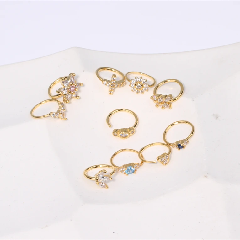 20Pcs Box Nose Rings Hoop for Women Paved CZ Cross Cartilage Helix Earrings Hoop Body Piercing for Nose Ear Gold Silver Plated