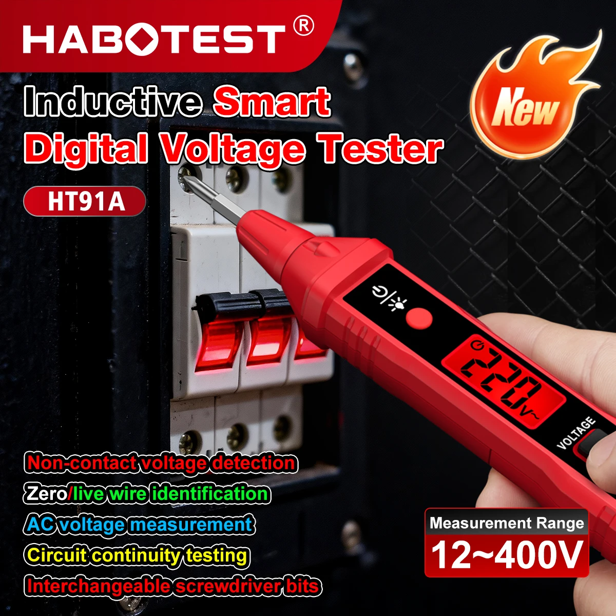 HABOTEST HT91A 비접촉식 AC 전압 테스터 디지털 전압 감지기 전기 테스트 펜 전압 테스터 펜