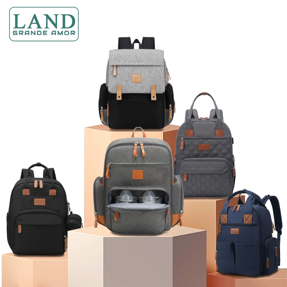 LAND Mommy Diaper Bags Mother Large Capacity Travel Nappy Backpacks With anti-loss zipper Baby Nursing Bags MPBJ01 diaper bag diaper backpack
