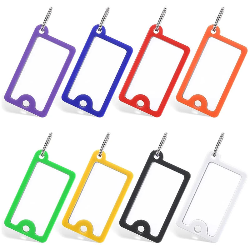 10-50pcs Key Tags 4.3x2.5cm Plastic Key Chain Tags with Blank Paper Labels Transparent Covers and Split Rings for DIY Key Rings