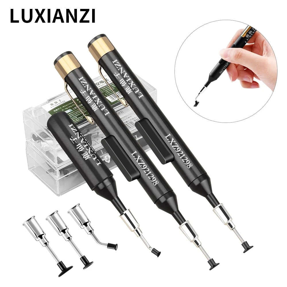 LUXIANZI Vacuum Suction Pen Kit with 3 Sucker IC SMD Tweezers Pick Up Tool Remover Sucker Pump Solder Desoldering ​Sucking Pens