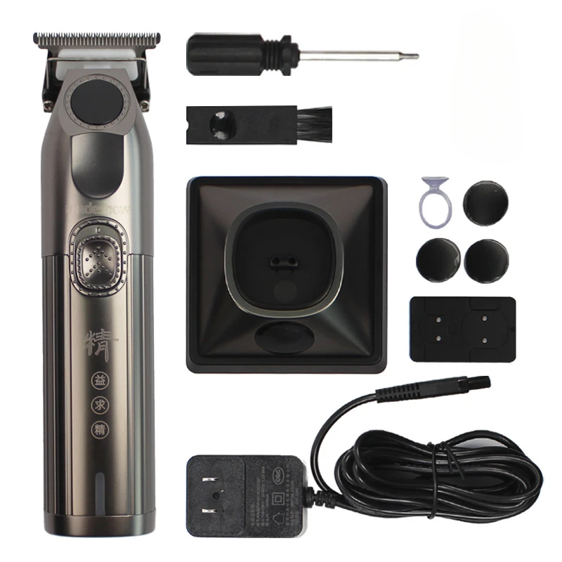 プロの男性用バリカン,コードレスバリカン,すべて金属,充電ベース