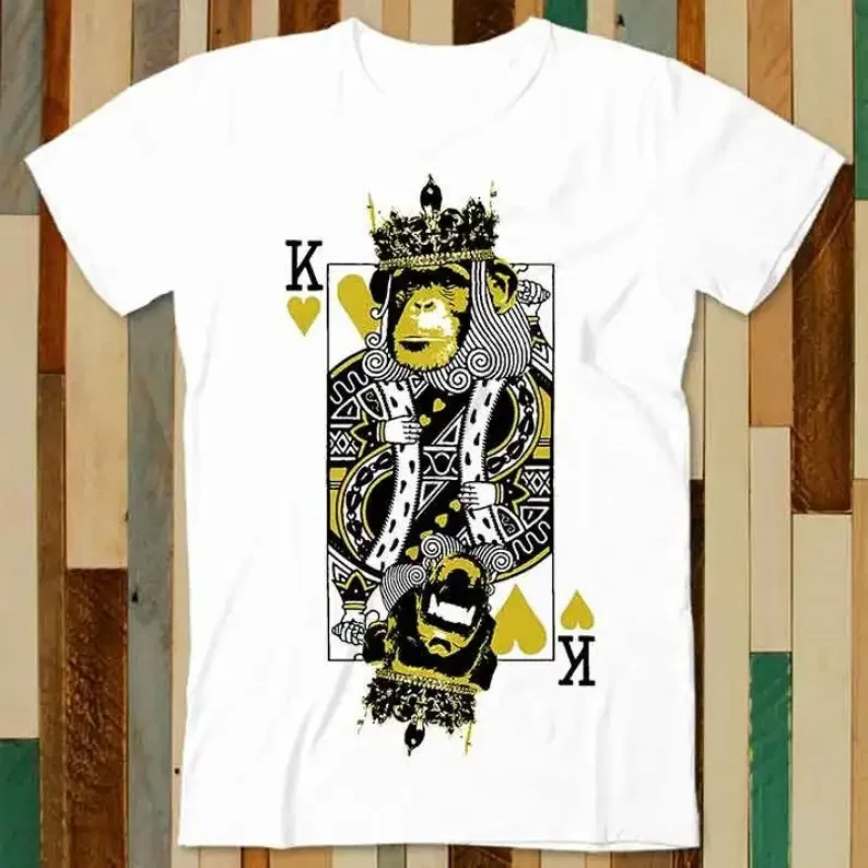 

King of Heart Monkey Playing Card Poker T Shirt Adult Unisex Men Women Retro Design Tee Vintage Top A4777