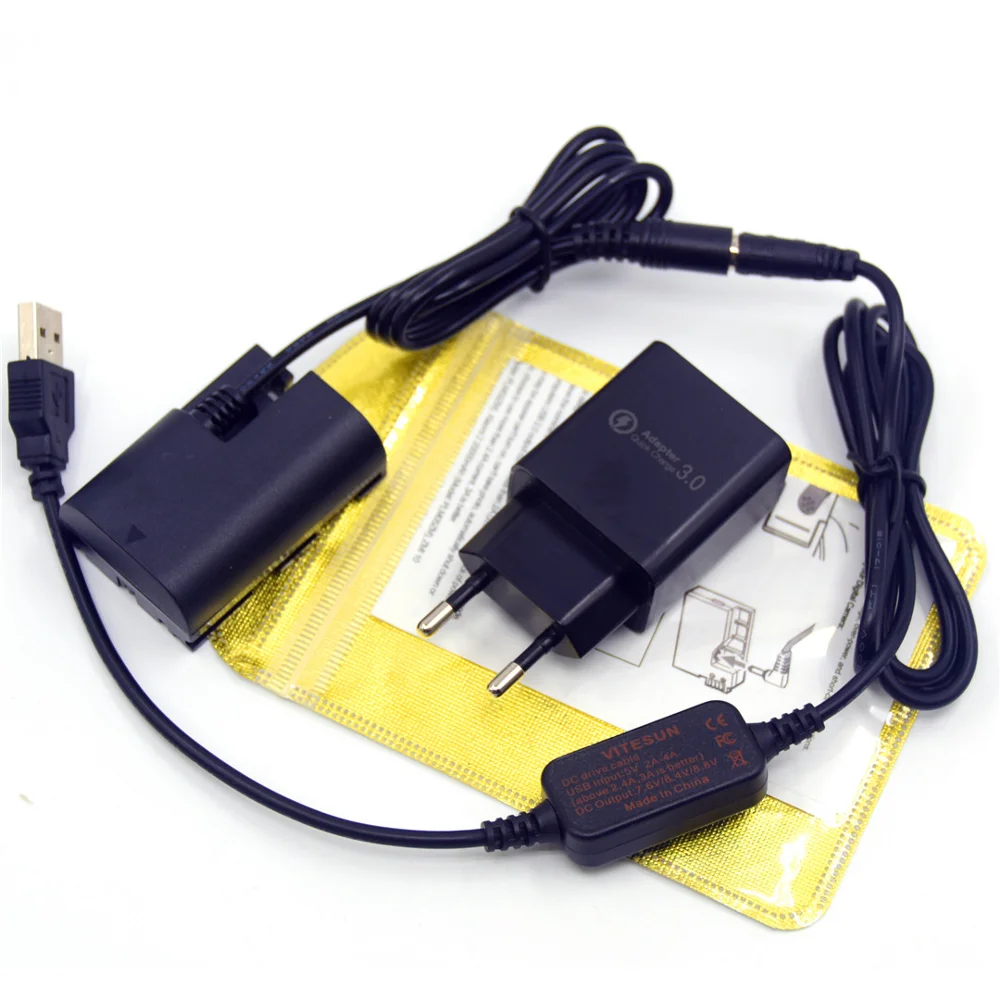 Power Bank USB Cable+DR-E6 DC Coupler LP-E6 LP-E6N Fake Battery+Quick Charger for Canon EOS 60D 70D 5D2 6D 7D 5D Mark II III 5D3