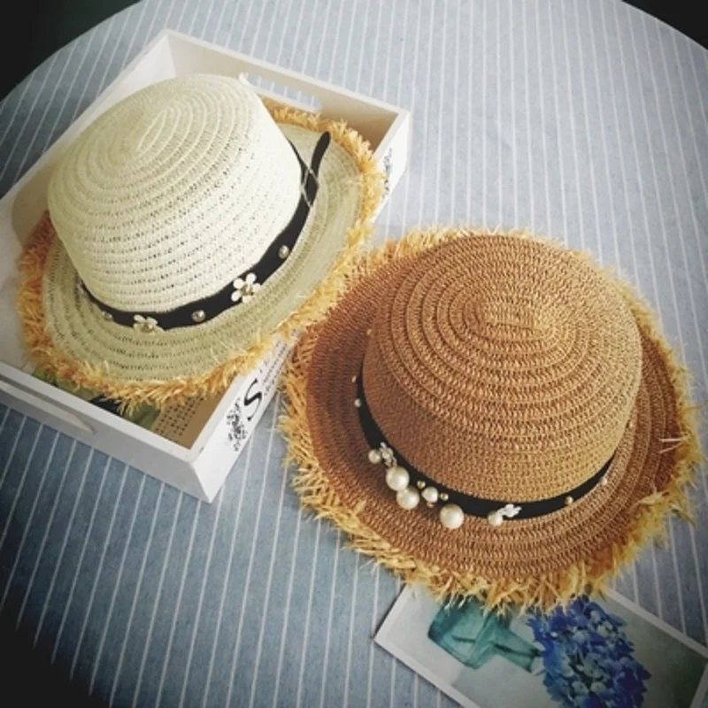 

Daisy Flower Inlaid Diamond Fashion Bucket Hat Summer Flat Top Hat Women's Spring and Summer English Straw Hat Beach Sun Visor