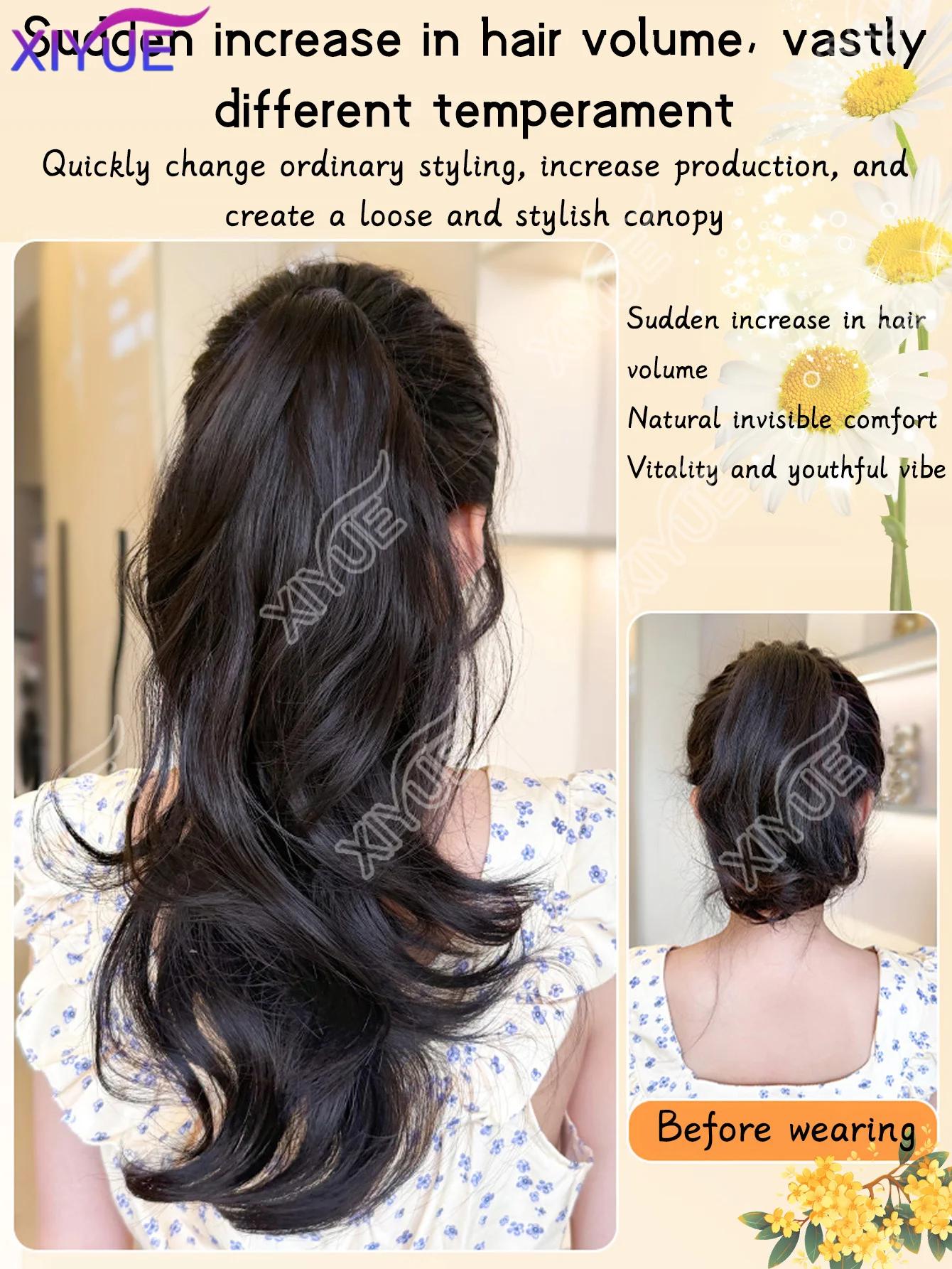 XIYUE Synthetic Wig Ponytail Long Wavy Ponytail Hair With High Elasticity Rubber Band Heat Resistant Hairpiece For Daily Use