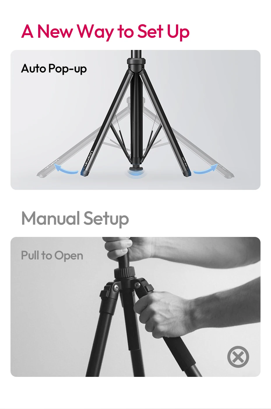 Auto-Open Tripod 2M Ground Tripod Light Stand Selfie for Camera Smartphone Video