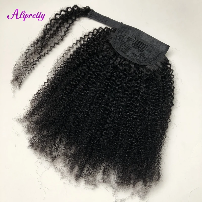 Afro Kinky Curly Human Hair Extensions Ponytail for Women