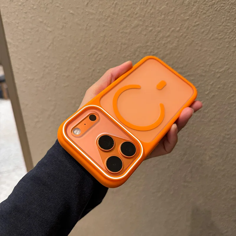 Luxury Orange Matte Transparent Magnetic Phone Case - Skin Feel Shockproof Cover