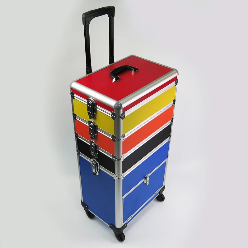 

Stackable Toolbox Rolling Mobile Organizer with Telescopic Comfort Grip Handle Rigid Pack Out Cart with Wheels and Drawer