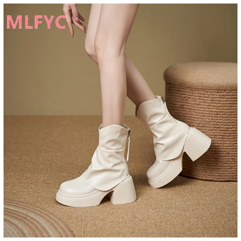 

Fashion Boots British Style 2023 Autumn/Winter New Thick Heel Thick Sole Thin Boots Medium Sleeve Boots Women's Slim Boots