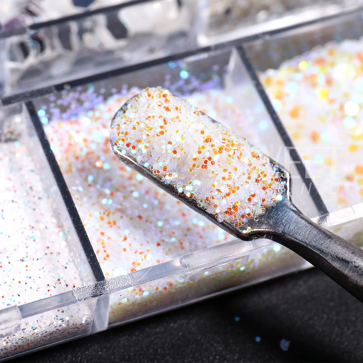 2 Box Sparkling Sugar White Nail Glitter Pigment Winter Snowy Iridescent Sequins Laser Holographic Powder Sweater Manicure Decor