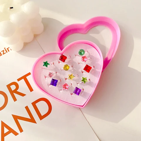 Pcs/Box New Children Ring Princess Cute Super Cute Girl Diamond Cartoon Jewelry Girl Baby Color Rhinestone Ring