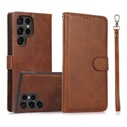 Calfskin Detachable Wallet Case with Magnetic Flip Cover - Galaxy S23 (Brown)
